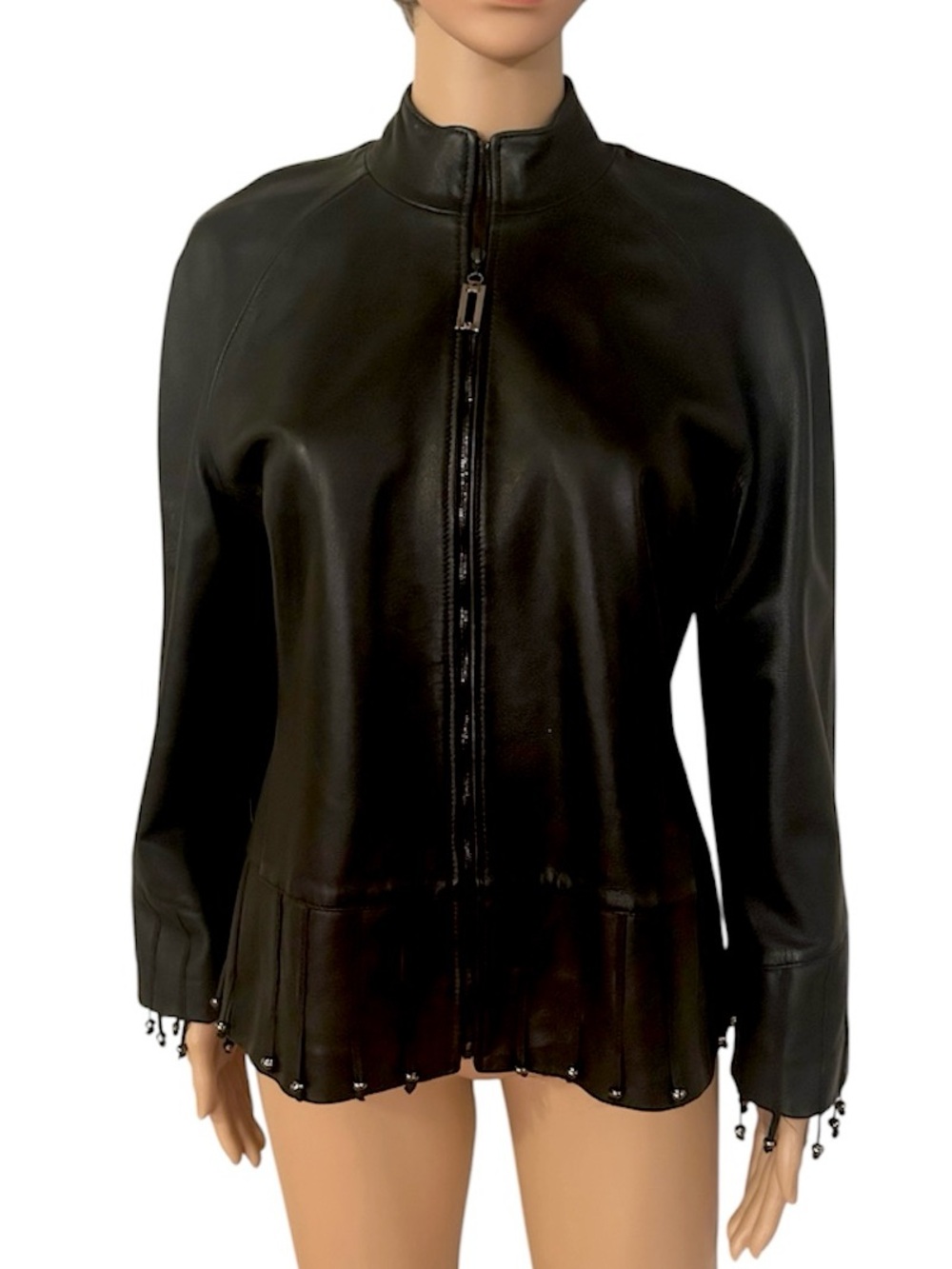 St. John Collection Women’s Size 4 Black Leather and Silk Lined Zip up Jacket